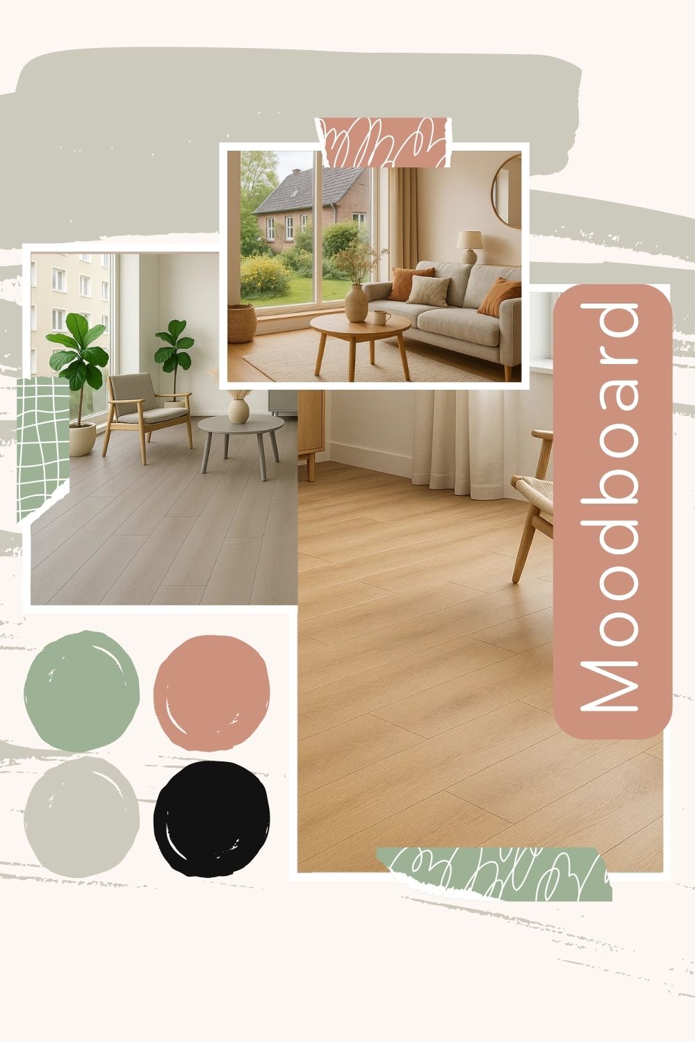 Moodboard mit Wohnideen und Bodenmustern